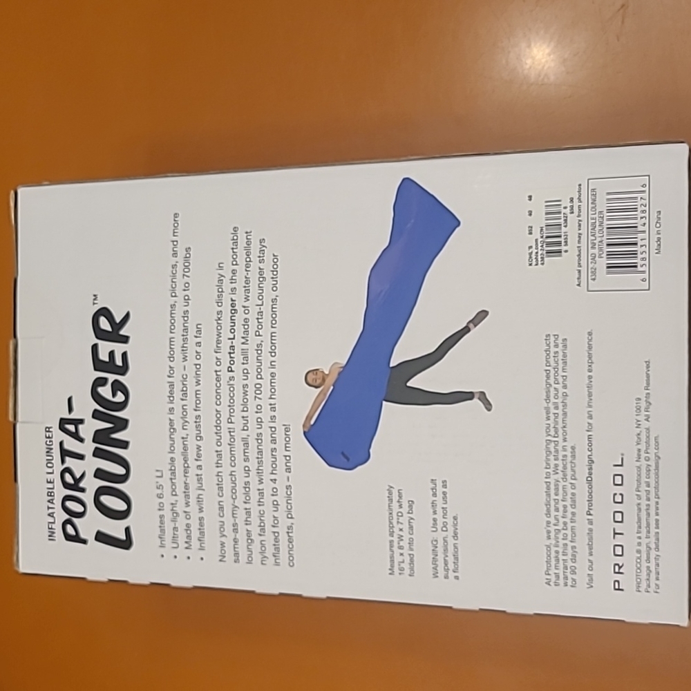 Protocol Inflatable Porta-Lounger, Like New - Picture 2 of 4
